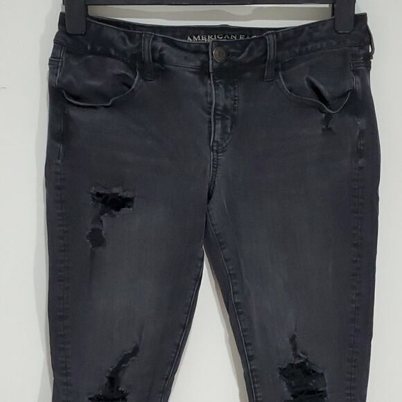 American Eagle black 30x26 super stretch X super low jeggings - Picture 2 of 7